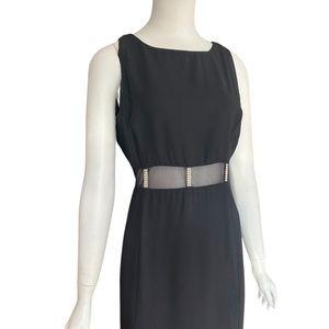 Black Vintage Midi dress with slit and mesh / bedazzled waistline!